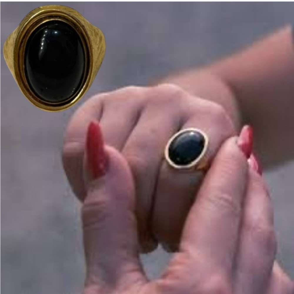 Vintage Mood Ring Gold 70s 80s Chunky Retro Vintage Jewelry Black Textured Gold